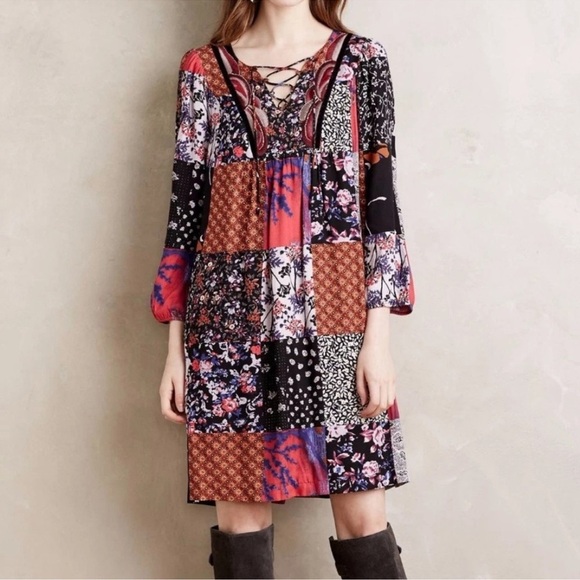 EUC Anthropologie One September x Arcata Patchwork Floral Peasant Boho Dress L** - Picture 1 of 12